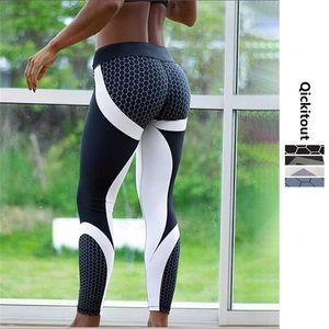 Leggings stampati con motivo a rete fitness per donna Leggins sportivi da allenamento Pantaloni elastici slim neri bianchi Pantaloni Fitness 211204