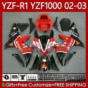 Motorradkörper für Yamaha YZF-R1 YZF-1000 YZF R 1 1000 CC 00-03 Karosserie 90No.37 YZF R1 1000CC YZFR1 Rot Schwarz 02 03 00 01 YZF1000 2002 2003 2000 2001 OEM-Verkleidungsset