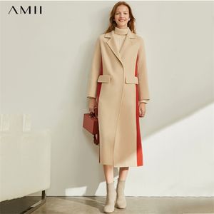 Minimalism Kvinnor Vinter Tjock Dubbel Woolen Coat Mode Spliced ​​93% Ull Kvinna Kalvlängd 11970487 210527