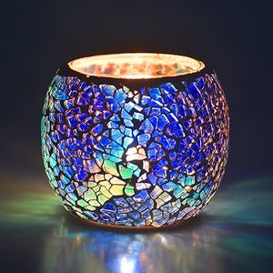 Mosaic Glass Tealight Candle Holders Decorative Glass Votive Holder Bowl Handmade Staine light decor for Home Aromatherapy Wedding Potted Plant flowerpot