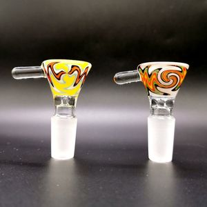 Underbar färgglasskål med handtag för Bong Hookahs DAB Rig Male 14mm 19mm Joint Kvinna Rökning Tillbehör Vattenrör