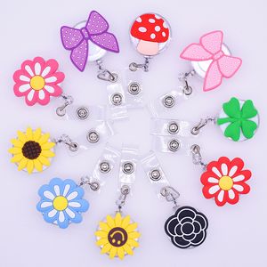 Retractable Badge Office Supplies Reel clip Anti-Lost ID Name Card Badge Holder For Nurse Teacher Student Cute Flower Key Belt Clips