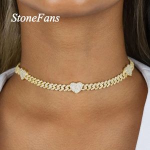 Stonefans Hip Hop Chain Cuban Link Heart Necklace Jewelry for Women Bling Miami Iced Out Chain Necklace Love Choker Jewelry X0509