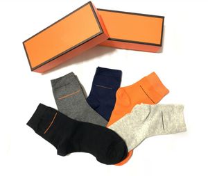 Herren-Damen-Socken, luxuriöse Baumwollsocken, klassische Kutsche, hochwertiger Strumpf, bequem, warm, 5 Paar/orangefarbene Box