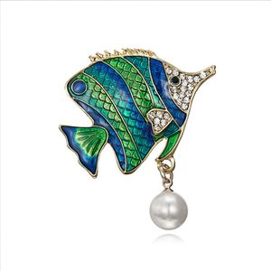 Swimming Fish Brooch Green Enamel Pins Men Suit Corsage For Women Girls Shirt Collar Dress Brooches