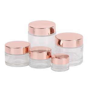 Frosted Clear Glass Jar Cream Bottle Cosmetic Container with Rose Gold Lid 5g 10g 15g 20g 30g 50g 100g Packing Bottles for Lip Balm