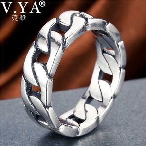 V.ya 100% 925 Sterling Silver Ring Punk Cykelkedja Finger S För Män Fin Smycken Stor Storlek Par 211217