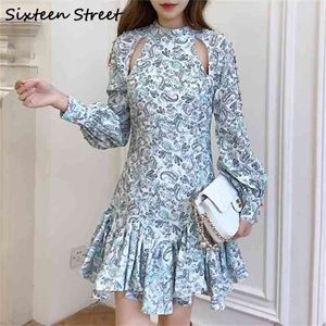Woman Dress Beading Hollow Out O-neck Long-sleeve Sexy party vestidos lady Elegant dress female autumn spring clothing 210603