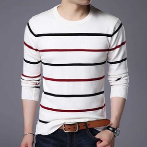 Sweter męska odzież marki 2021 Jesień zima wełna Slim Fit Fit sweter Casual Paski Pull Jumper Y0907