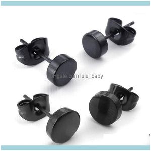 Stud Earrings Jewelrystud Jewelry Mens Earrings 4Mm/6Mm Circle Ear Studs 4Pcs 2 Pair Stainless Steel Black1 Drop Delivery 2021 Os1Fx