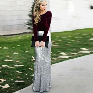 Spandex Dress With Sequins 2021 Woman Formal Evening Dress Elegant Bateau Long Sleeve Female Sheath Party Prom Dresses