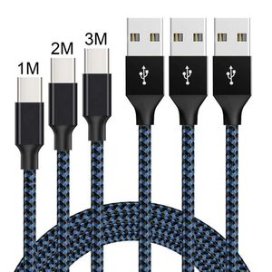 Cabo trançado de metal de nylon de carregamento rápido tipo C USB Cabos de telefone móvel 1M / 2M Carga para Samsung S20 S9 S10 note 20 Plus LG HTC para iphone15