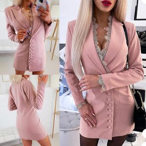 Sexig rosa spets passar kvinnor kort blazer klänning smal passform kontor dam fest prom jacka röd matta fritid outfit bara en bit