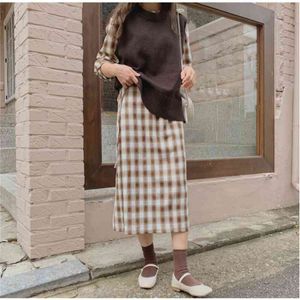 S XL Plus Size Autumne Girls Boho Party Cotton Samica Vintage Dress Plaid Długim Rękawem Kobiety Sukienki Robe Vestido 210417