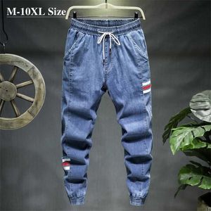 Plus Size 7XL 8XL 9XL 10XL Men's Jeans Fashion Casual Jogger Harem Denim Pants 3 Colors Hip Hop Splice Slim Male Trousers 211104