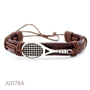 Várias coloridas Racket Football Volleyball Soccer Basketball charme pulseiras de couro homens homens unissex jóias pulseira pulseira