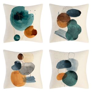 Nordic printed pillow case watercolor turquoise blue green abstract art pillows Amazon home decor pillowcases sofa cases cushion cover linen fabric 45*45cm