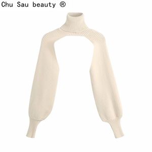 Skönhet Kvinnor Sexiga Armvärmare Pullovers Stickad Sweater Vintage High Neck Långärmad Kvinnlig Chic Toppar 210514