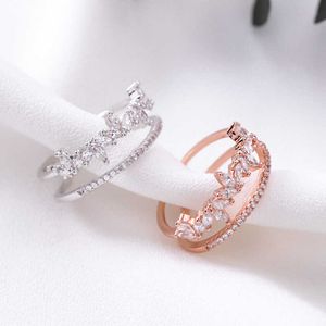 Fashion Creative Crystal Leaves Zircon Rings For Women Romantic Love Promise Resizable Ring Jewelry Wedding Engagement Rings X0715