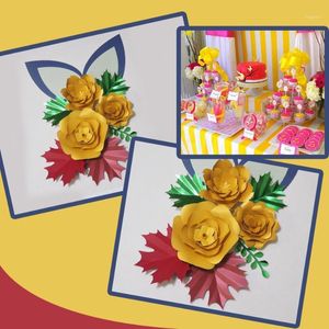 Dekoratif Çiçekler Çelenk Cardstock Sarı DIY Kağıt Bırakır Kulaklar Set Düğün Olay Arka Planında Süslemeleri Kreş Duvar Deco Video Tuto