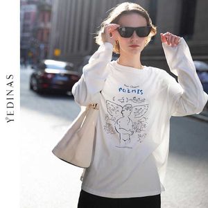 Yedinas Printed Long Sleeve Women T-shirts Fashion Vintage Tshirt Female Casual Tee Shirt Femme Chic Street Style Top Streetwear 210527