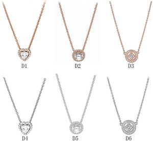 Genuine S925 Sterling Silver Fit Pandora Couple Necklace Rose Gold Classic Elegant Necklace Set DIY Heart Love Heart Blue Crysta Charm For Beads Charms