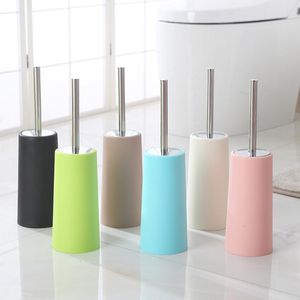 Toilet Brushes & Holders 4 Colors Standing Brush Holder Plastic And Stainless Steel Round