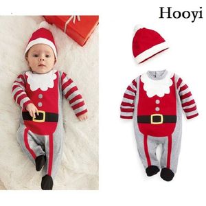 Santa Christmas Baby Boys Long Rompers Hat Sets X'mas Gift Noworodka czapki z kapturem Cute Bebe Clothing Kostium 210413