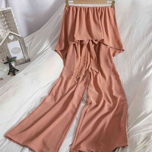 Fashion casual sexy cape-style tube top jumpsuit summer Korean bandage one-piece wide-leg Loose Jumpsuit for women's trend 210420