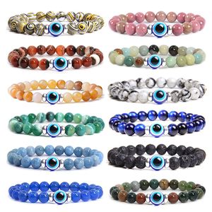 8mm Frosted Strand Natural Stone Mal Eye Bracelete Handmade Elastic Cristal Braceletes Mulheres Homens Reiki Jóias Yoga