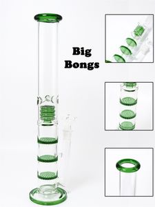 Glass Bong Hookah Reting Water Pipes 17 Inches 3 Layer Honeycomb Percolator Diffused Shisha Filter Beaker Bubbler w/ Ice Catcher Bongs Hookahs Pipe