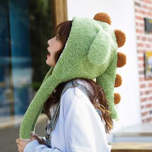 2021 dinosaur Plush Moving Animal Ears Hat Funny Hand Pinching Airbag Cute Cartoon Earflap Cap Stuffed Toys with Paws for Women Girls