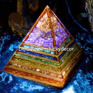 8 cm 7 Chakra-geschichtete Naturstein-Orgon-Pyramide EMF Crafts Außergewöhnlicher Baum des Lebens Heilkristall Orgonit-Turmfigur Energiegenerator Reiki-Meditation