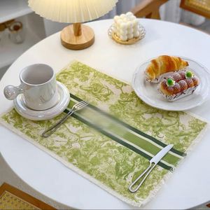 Signage Placemat Pads Design Pattern Printed linen fabric tassel decoration Mat Pad 16 colors optional for festival dinner party home hotel cafe table decoration