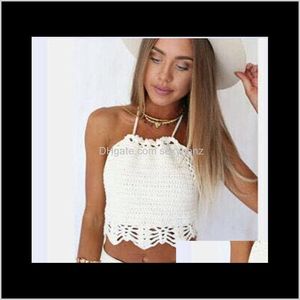 Tanks Camis Tops & Tees Womens Clothing Apparel Drop Delivery 2021 Wholesale- Women Crochet Lace Bralette Knit Bra Boho Beach Halter Cami Tan