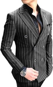 Örgün erkek takım elbise Düzenli Fit 2 Parça Yün Tüvit Balo Klasik Çizgili Kruvaze Takım Elbise Smokinli İş Ceket Için Düğün X0909