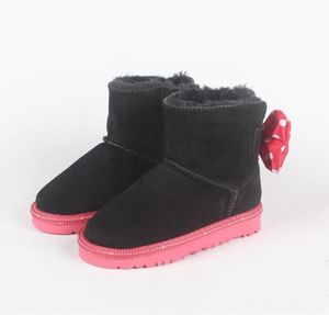 2021 Brand Children Wave Point Bow Shoes Girls Boots Winter Warm Ankle Toddler Boys Boots Shoes Barn Snow Boots Barn Plush Warm Shoe