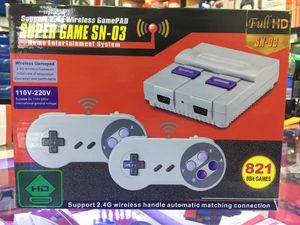 Super Retro Game Console 821 Spel Video för Snes With 2 Wireless Gamepad Controller HD TV Out Portable Players