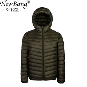 Bang plus 9xl 10xl 11xl Down Coat Male Stor storlek 90% Ultra Light Down Jacket Men Lightweigh Warm Coat Hooded Feather Parka 211023