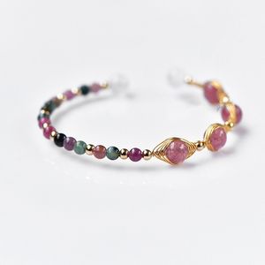 New Product Ultra-Fine Natural Strawberry Candy Tourmaline Crystal 14K Gold-Coated Bracelet Open Female Jewelry