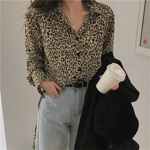 Fritid Leopard Sexig Casual All Match Animal Printed Women Loose Cardigans Shirts Elegance Ol Chic Blusas Blusar 210421