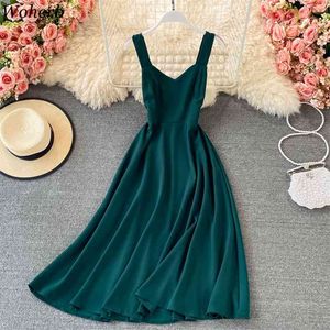 Sommarklänning Sexig Lady Backless Party Dresses for Women V-Neck Sleeve Slim Elegant Vestidos Big Swing Robe 210519