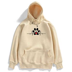 Hoodies slår hjärta kärlek björn paw mönster tryck man pullover stor storlek gata män hoody punk koreanska mens hooded sweatshirt h1218