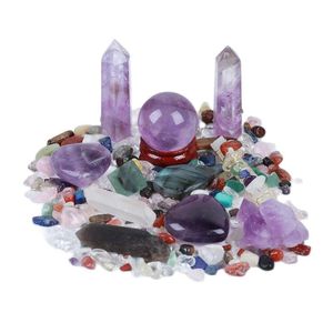 Objetos decorativos Estatuetas Natural Crystal Point Healing Heart Forma Pedra Pedra Magia Varinha 7 Chakras Redondo Smooth Grevel Gemstone Coleção