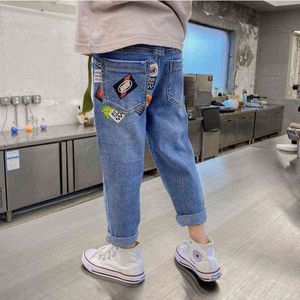 Desenhos animados impressão meninos jeans garoto menino menino queda de roupa crianças jeans moda calças casuais bebê menino denim calças soltas graffiti jeans g1220