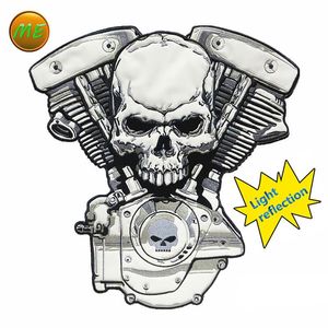 Pins, Brooches Large Cloth DIY Patch Badge Engine Skeleton Punk Biker Patches Motorcycle Embroidery Light Reflection Classic Jean Vest Jacke