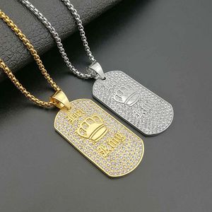 Hip Hop Jewelry Titanium Steel Casting Gold Plated Full Diamond King Champion Pendant Necklace