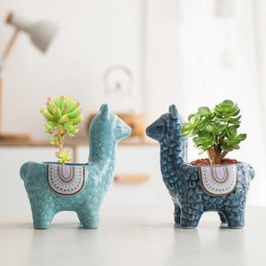 Cartoon Cute Alpaca Soczyste Ceramiczne Ozdoby Dekoracje Domu Dekoracji Ogród Doniczka Sukulenty Kreatywne Wazony