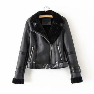 fashion women short leather-clad winter lady pocket zipper jackets with belt cool female moto girls chic sets 210527