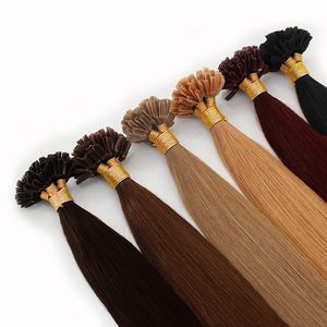 U Tippad Fusion Flat Bonded Hair Extensions Rak Keratin Kapslar Human Nail Machine Made Remy Pre Bonded 14 